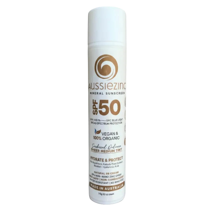 Aussie Zine - Sheer Medium Tint SPF50+ Hydrating Organic Mineral Zinc Sunscreen BB Cream