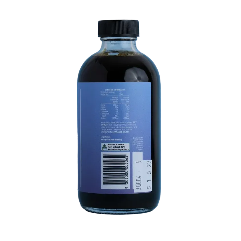 Bottle with a purple label on a blue background