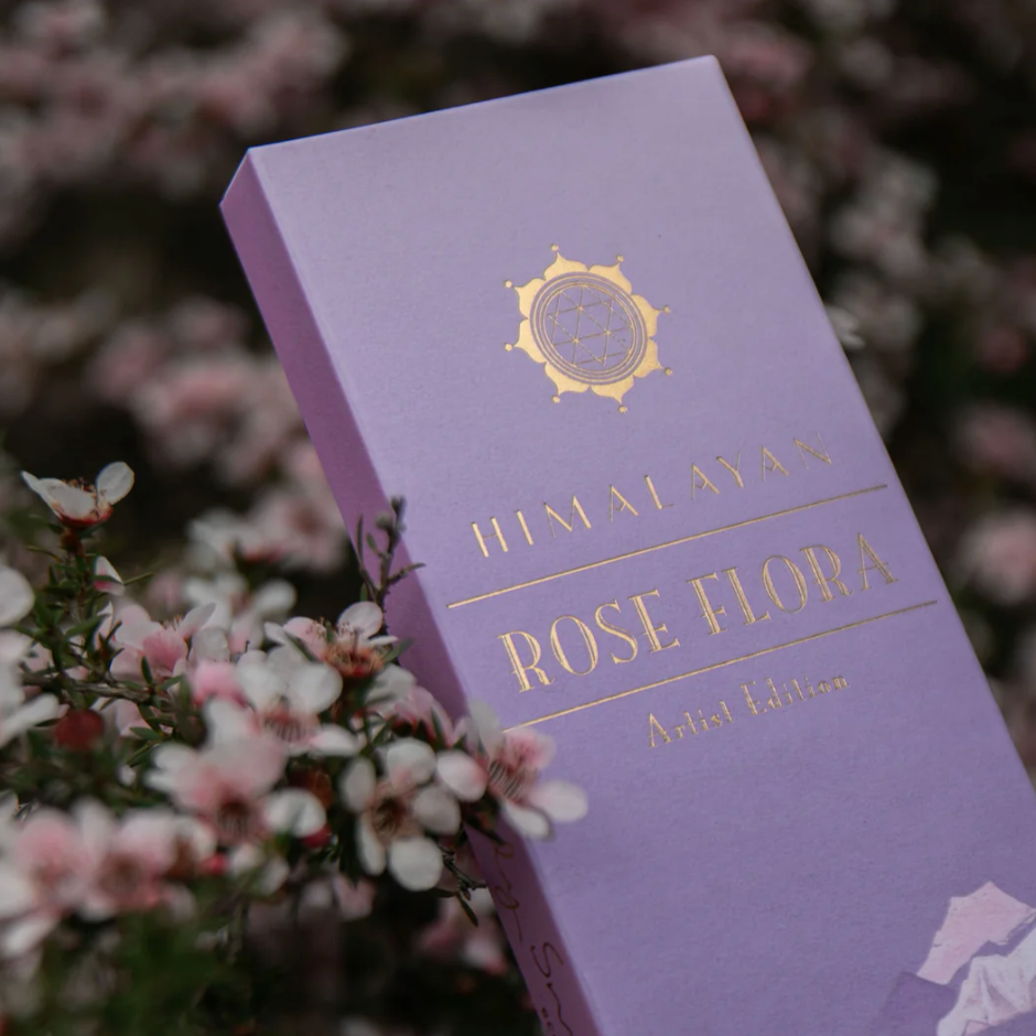 Purple box labeled 'Himalaya Rose Flora' with floral background