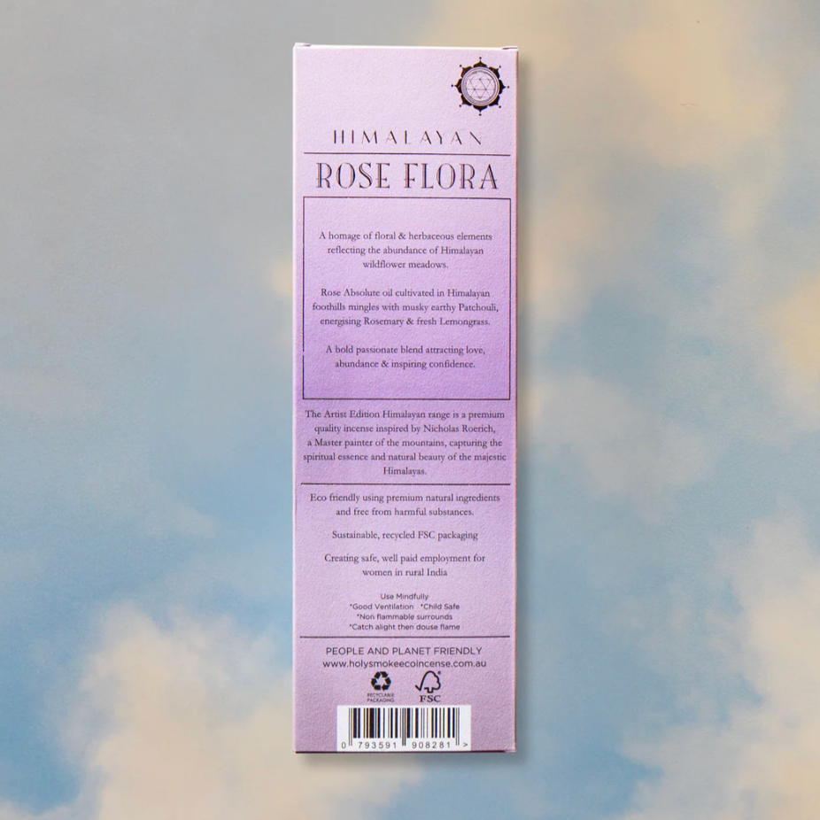Himalayan Rose Flora product packaging on a blurred natural background